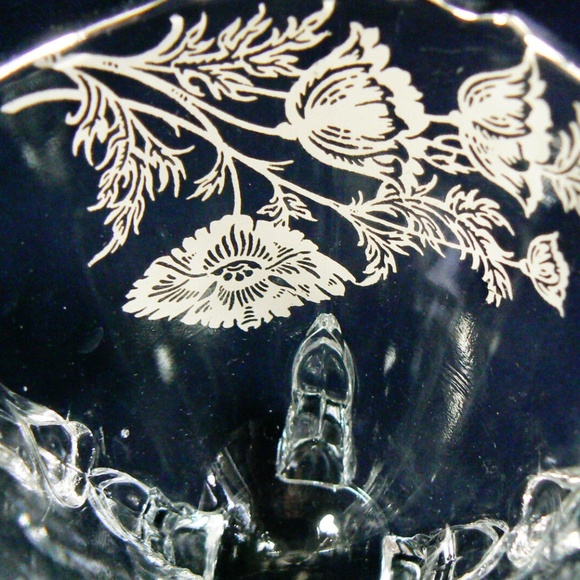 VINTAGE SILVER CITY FLANDERS FLOWERS CLEAR GLASS FOOTED SUGAR BOWL & CREAMER SET - Picture 5 of 10